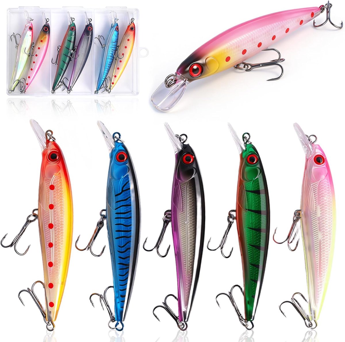 SnelShoppen - Set van 6 Wobbler Vissen Baits voor Baars, Zander en Snoek, 11 cm Levensechte Aas voor Roofvissen in Zoet en Zout Water, Perfecte Visspu