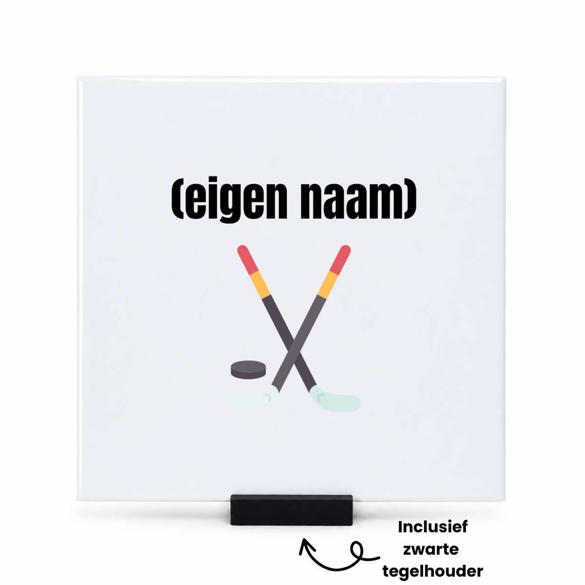Hacebo ijshockey sticks en puck met eigen naam tegeltje met tegelhouder - Ijshockey - atleten - tegeltjes met tekst - iemand die houdt van ijshockey - verjaardag - cadeau - kado - spreuktegels - 15x15 CM Wit