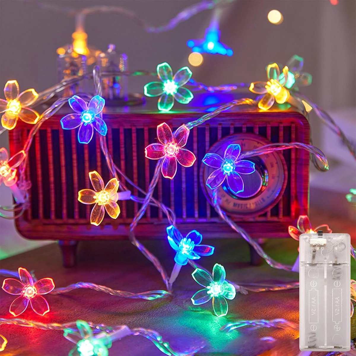 SnelShoppen - Fairy Lights Bloemen 2 m 10 LED Kleurige Bloemen Batterij Aangesloten Decoratie voor Binnen, Tuin, Balkon, Bruiloft, Kerst, Feest