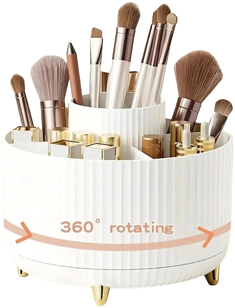 Noventra - Make-up Organizer - 360° Draaibare Make-up Opberger - Cosmetica Organizer - Skincare Organizer - Kwastenhouder - Bureau Organizer - Wit