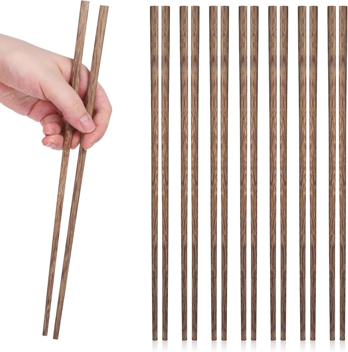 SnelShoppen - 8 Paar Lange Chopsticks 30cm - Traditionele Chinese Houten Kookstokjes van Wenge Hout voor Hot Pot, Roasting, Pasta Keuken