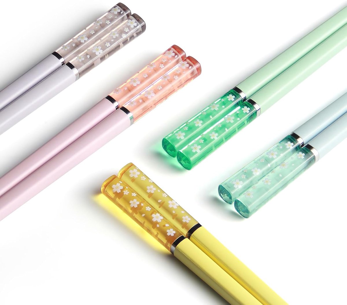 SnelShoppen - 5 Paar Herbruikbare Glasvezel Eetstokjes 24,3 cm - Kleurrijke Sakura Amber Set - Vaatwasmachinebestendig - Duurzaam en Gezond - Aziatisc