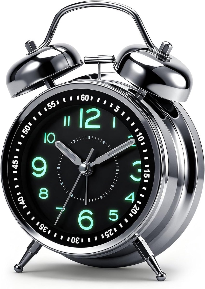 SnelShoppen - Loud Alarm Clock voor Heavy Sleepers, Retro Batterij Aangedreven Klok, Stil, Niet-Tikkend, Decoratieve Klok voor Slaapkamer, Kinderen, V