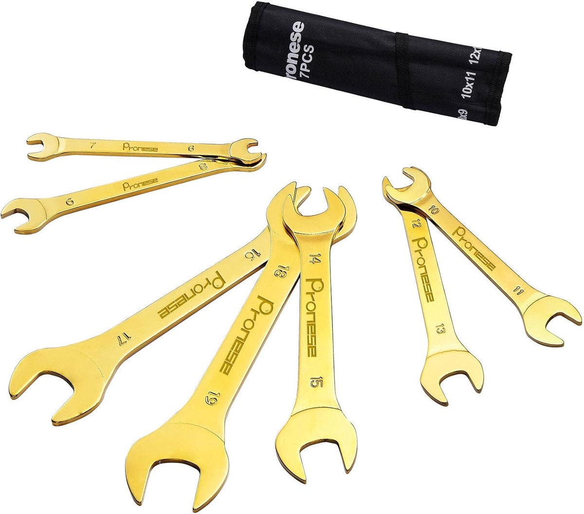 SnelShoppen - Set van 7 Super Dunne Steeksleutels, Titanium Coating, Carbon Staal met Spiegel Polijsten, Metrisch 6-19mm in Roltas