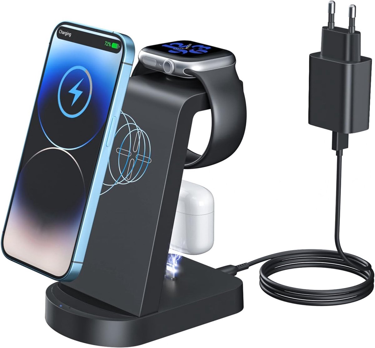 SnelShoppen - Wireless Charging Dock 3 in 1 Inductieve Draadloze Oplader met 18W, Geschikt voor iPhone 17/16/15/14/13/12 Pro/Pro Max, Apple Watch Ultr