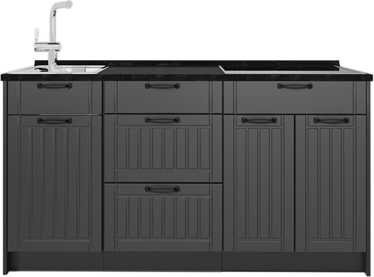 Vicco Keukenblok Fame-Line, Donkergrijs/Antraciet, 150 cm, WB Antraciet
