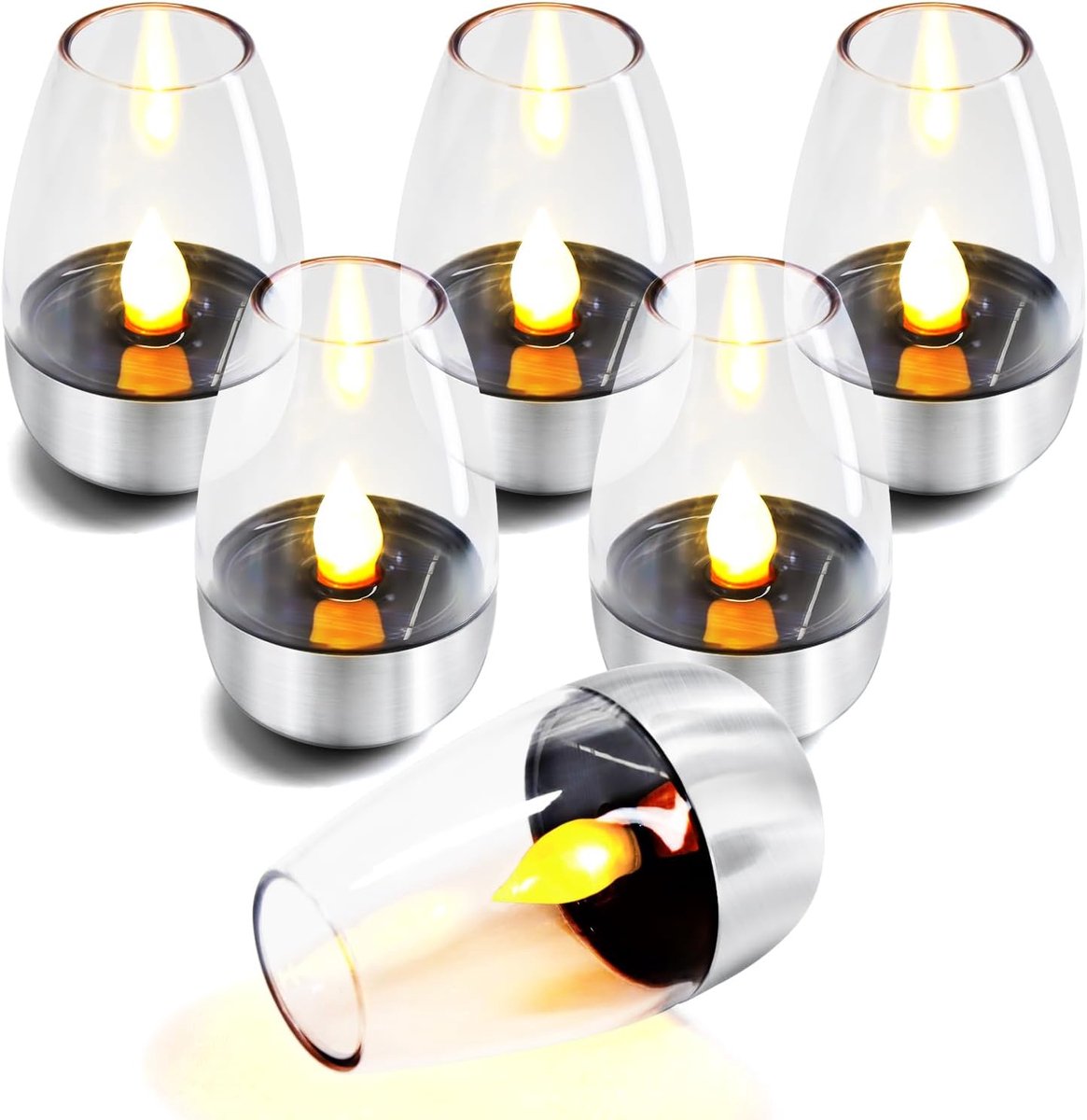 SnelShoppen - Pack van 6 LED Kaarsen Elektrische Theelichten Zonne-energie Oplaadbare Flickerende Solar Lichten voor Tuin, Patio, Balkon Decoratie, We
