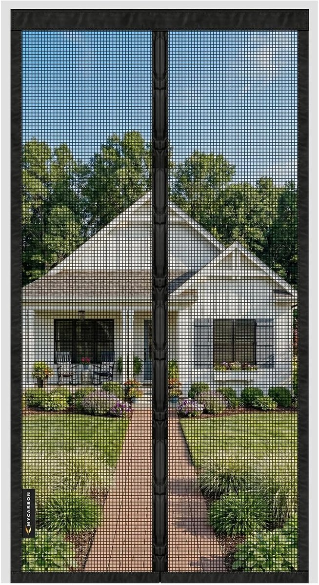 Thijox - Glasvezel Vliegengaas Balkondeur voor Katten, Scheurbestendig & Duurzaam Insectenscherm 95x210cm met Klittenband, Vlamvertragend, Zwart voor