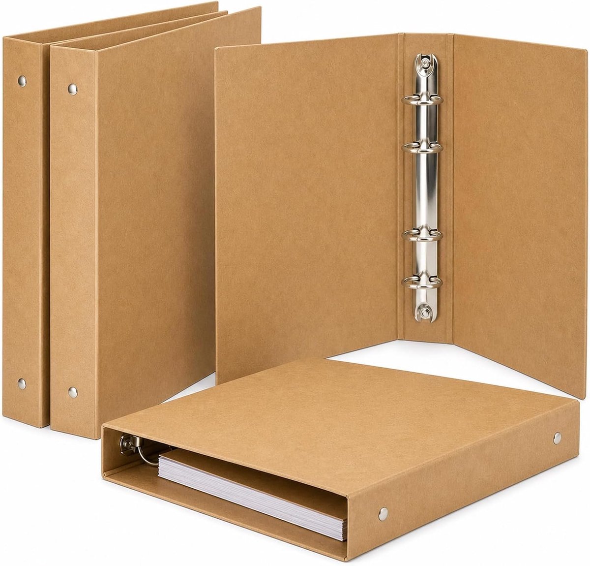 Thijox - STARVAST A4 Ringmap Set van 4 - Bruine Kraftpapier Mappen met 4-Ring Mechanisme voor Documenten, Kantoor, School en Thuis - 235x315mm