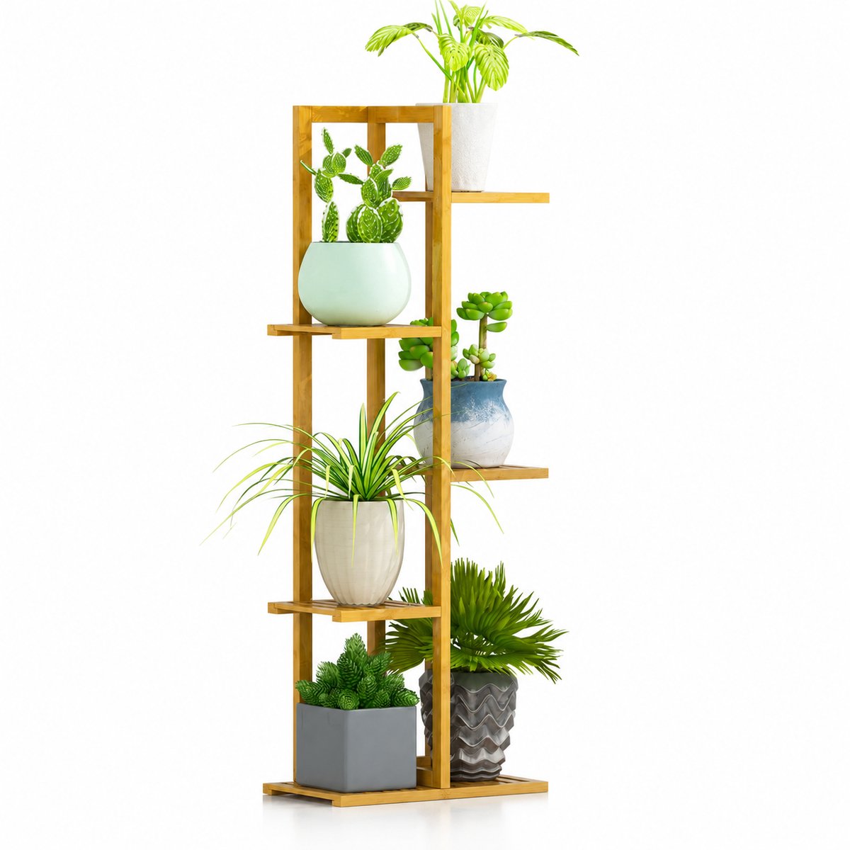 Reky Plantenstandaard - Plantenrek - Plantentafel - Bloempot - Buiten & Binnen - 5 laags - Bamboe - Hout kleur - 40x20.2x102