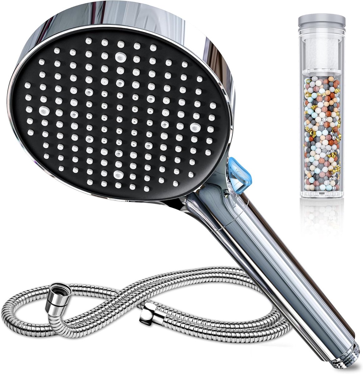 SnelShoppen - Douchekop met Filter, Hoge Druk Handdouche met Slang, 6 Jet Niveaus, 25-Laags Filtratiesysteem voor Hard Water, Chloor, Bacteriën en Zwa
