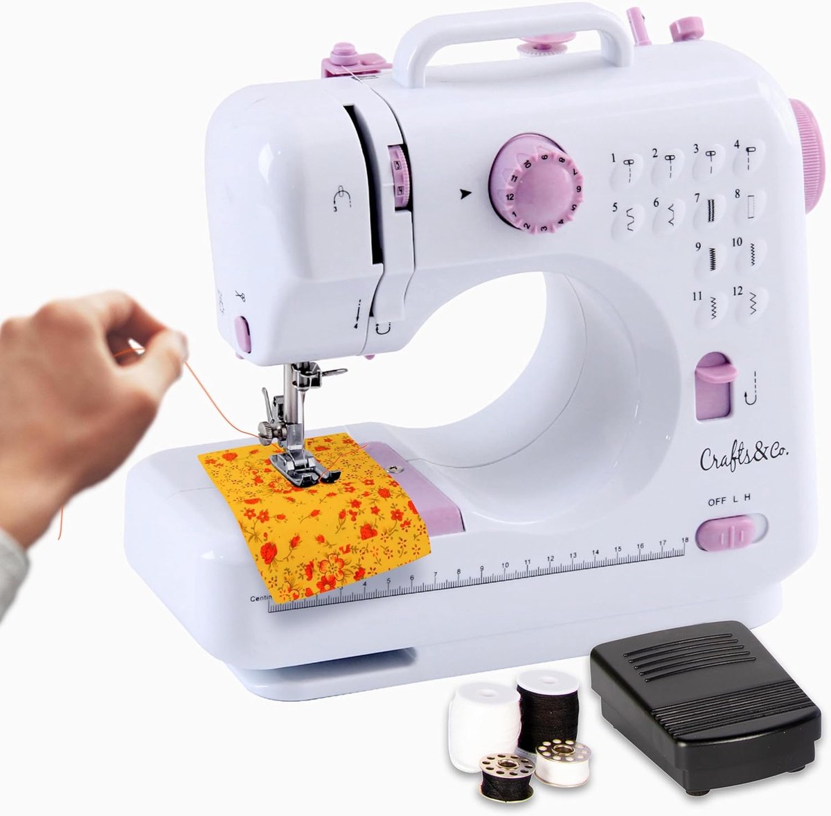 SnelShoppen - Mini Naaimachine voor Beginners met LED Licht en Voetpedaal | 12 Steken | Handnaaimachine voor Kledingreparatie, Upcycling en Meer | Wit
