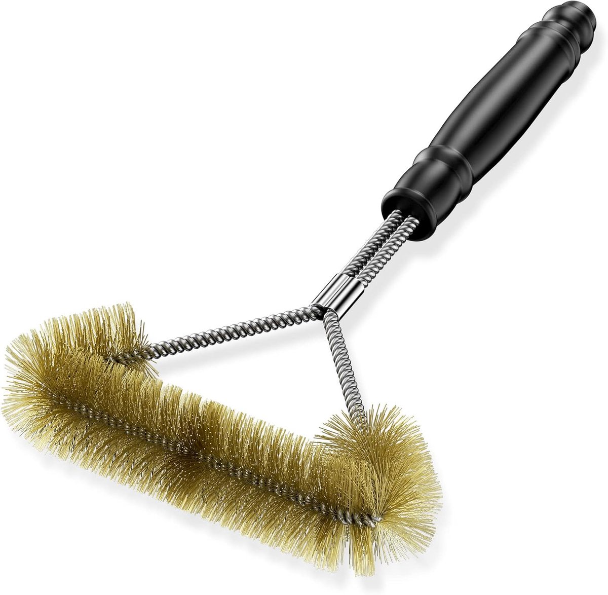SnelShoppen - Grillborstel voor BBQ, Triangelvormig, 30.5 cm, 360° Reiniging met Messing Borstels van RVS, Grill Reinigingsborstel voor Grillrooster m