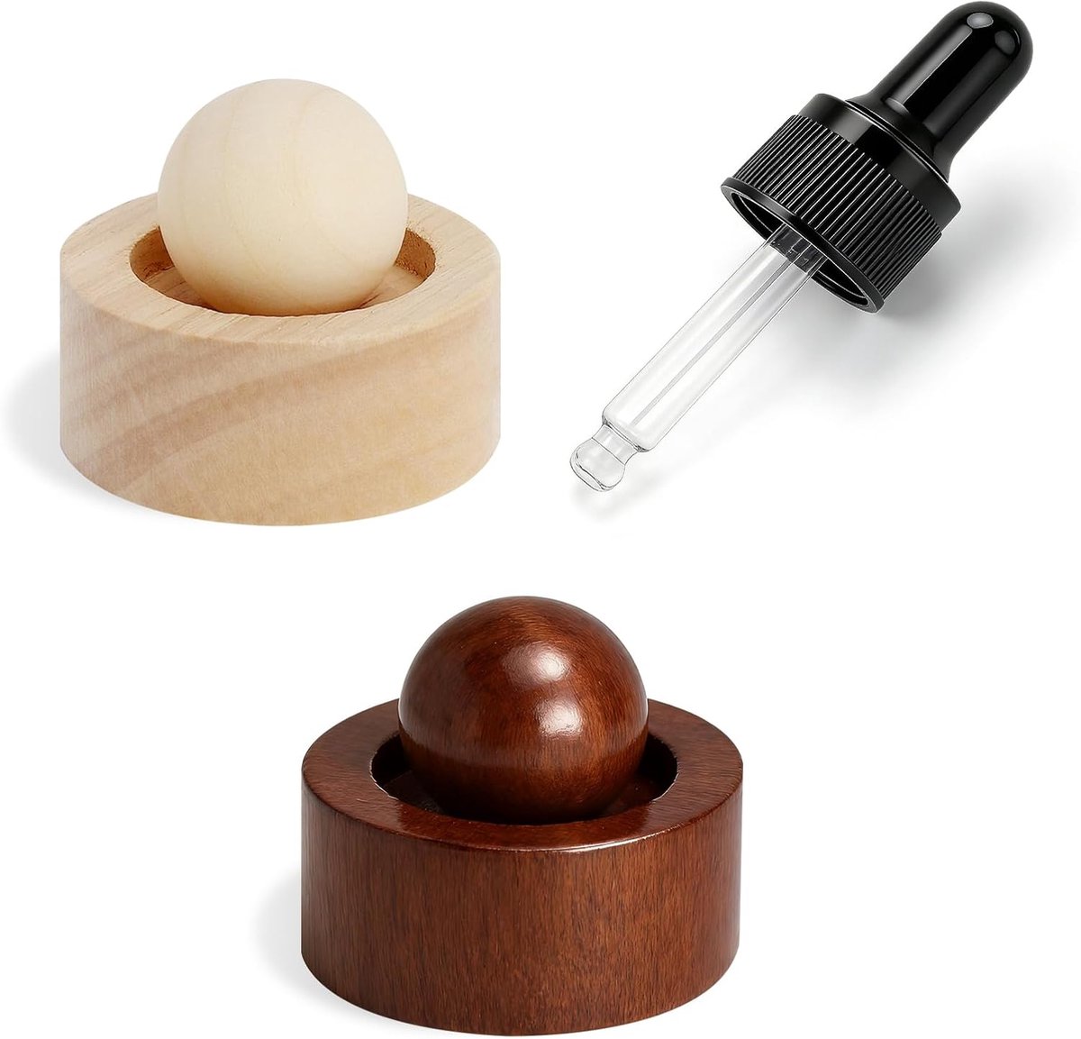 SnelShoppen - Aromatherapie Diffuser Bal van Hout - 2 Stuks - Draagbaar en Herbruikbaar - Essentiële Olie Diffuser voor Thuis, Kantoor, Auto en Reizen