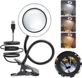 TRANSNECT® - Loeplamp met LED Verlichting - 10x Vergroting - Dimbaar - USB Aansluiting - met Metalen Tafelklem - voor Thuis, Kantoor, Slaapkamer, Lezen, Werken, Studeren - Zwart