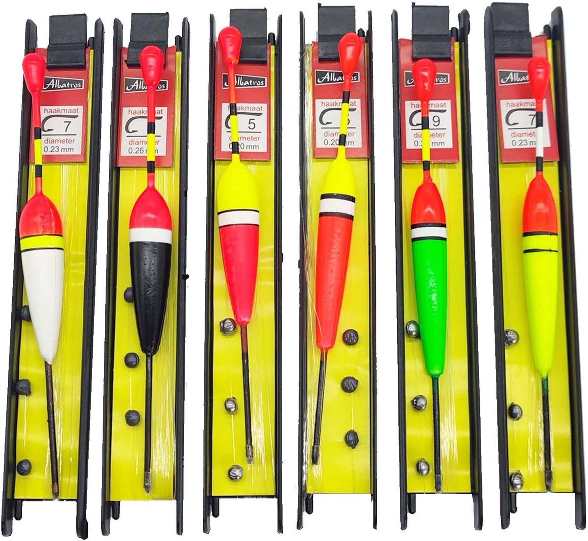 SnelShoppen - 6-delige Vissystemen met Drijvers, Lood, Vissnoer en Haak (5#, 7#, 9#) voor Vredevisserij, Forel, Aal, Zander - Ideaal voor Meer, Rivier