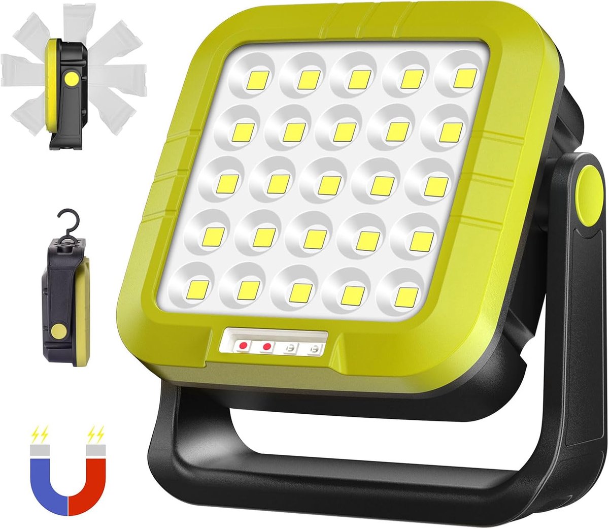 SnelShoppen - 1500LM Oplaadbare Werklamp, 30W Draagbare LED Bouwlamp met 5400mAh Accu, IP44 Waterdicht, 7 Verlichtingsmodi, 360° Draaibaar voor Werkpl