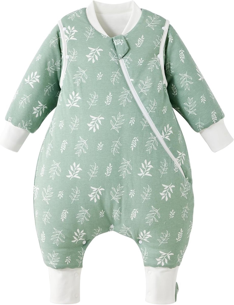 SnelShoppen - Winter Baby Slaapzak met Benen 3.5 Tog, 100% Katoen, Geschikt voor 12-24 Maanden, Groen Bladeren, Ideaal voor Koude Temperaturen