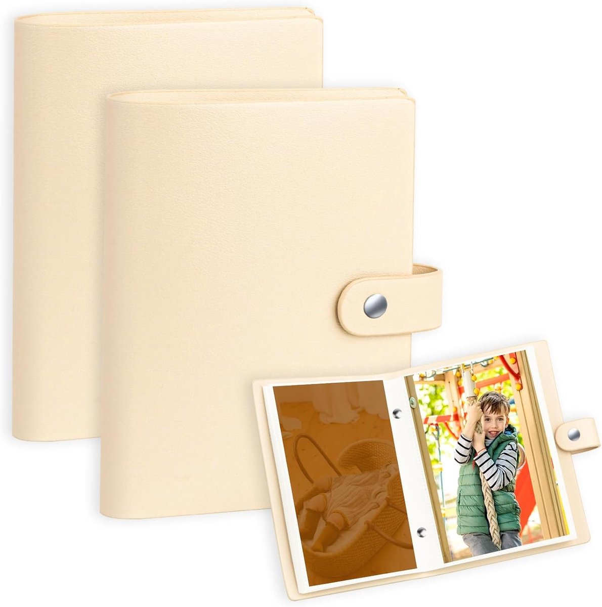 SnelShoppen - 2 Paks Mini Fotoalbums 6x4 inch, Luxe Leren Kaft, Bewaar tot 52 Foto's 10x15cm, Compacte Foto Album Boek voor Familie, Baby's, Feestjes