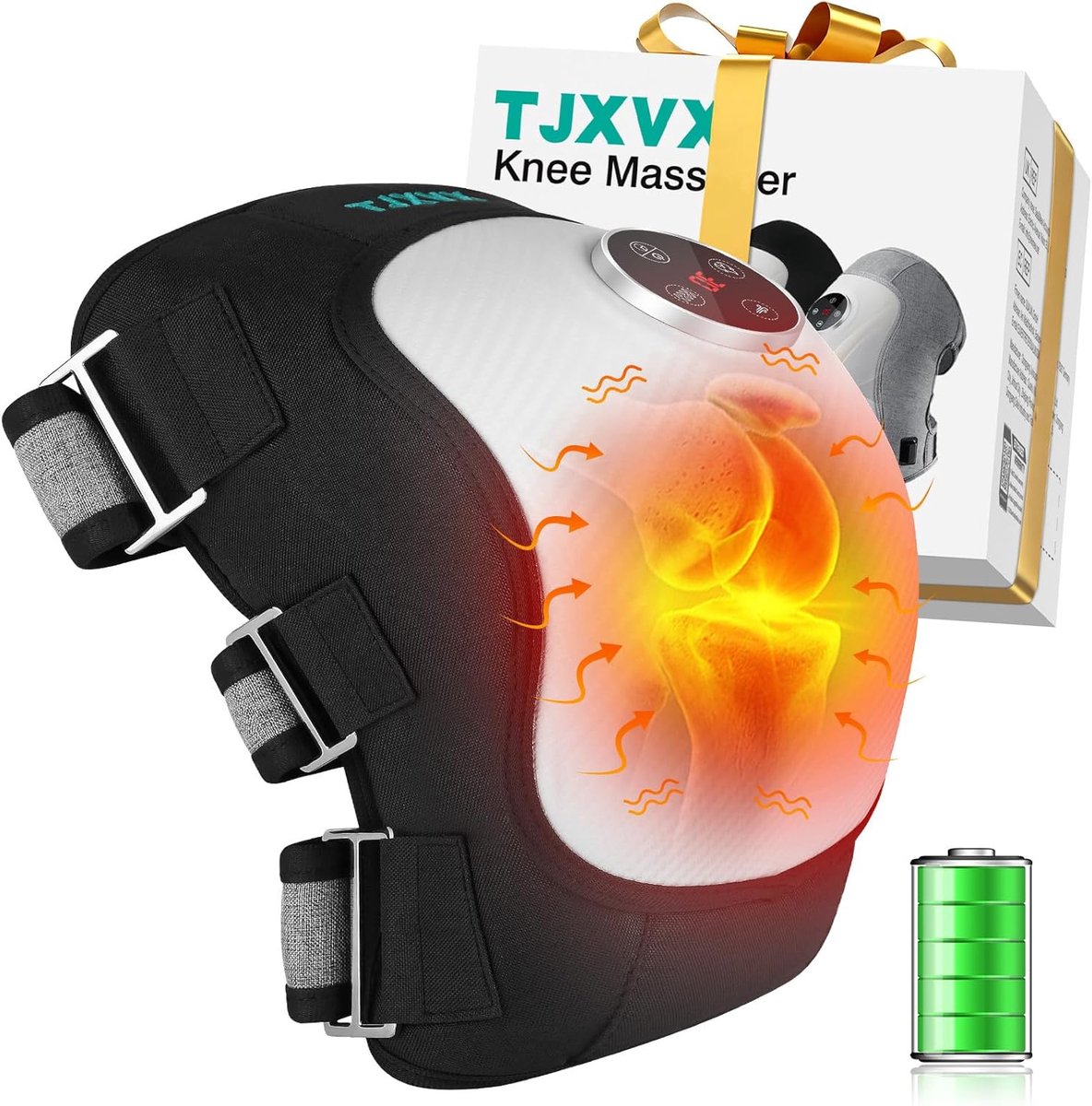 SnelShoppen - Draadloze Elektrische Knie Massager met Verwarminfunctie, 5000mAh Accu, 3 Vibratie- en Luchtcompressieniveaus, Draagbare Wellness Gadget