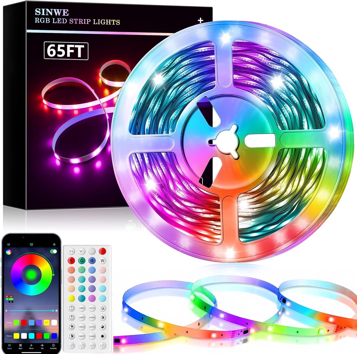 SnelShoppen - 20M RGB LED Strip - Slimme LED Lichten met Afstandsbediening en App - Dimbaar, Muziek Sync, Timer Instelling voor Gaming Room, Keuken, F