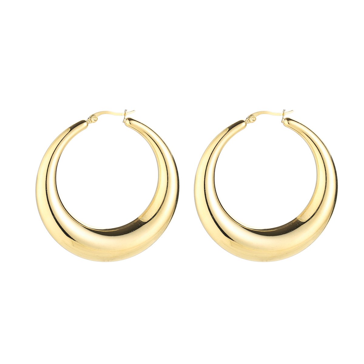 Stainless Steel Statement Hoops – Volumineuze & Trendy Oorringen - RVS - Goud