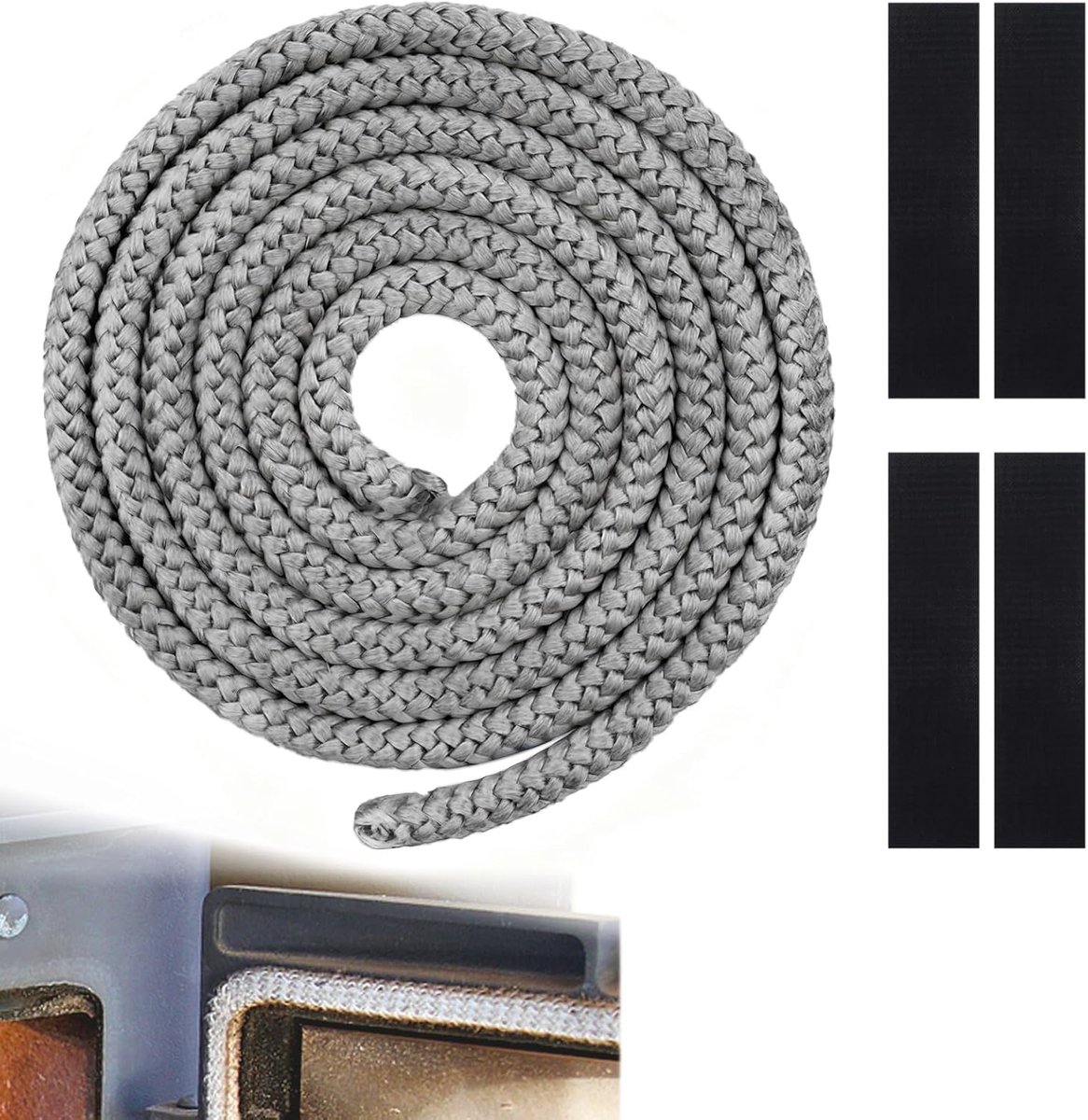 SnelShoppen - Oven Sealing Cord 10 mm x 2 m - Hoogwaardige Fiberglas Dichting Koord voor Kachel, Grill, Haard - Inclusief 4 Eindkappen - Grijs