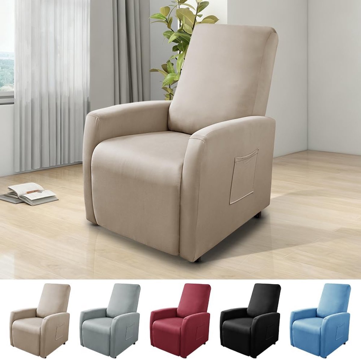 SnelShoppen - Armchair Cover - All Inclusive Stoelhoes - Rekbare Hoes met Zakjes voor TV Stoel, Relaxfauteuil - Waterdicht - Licht Mokka