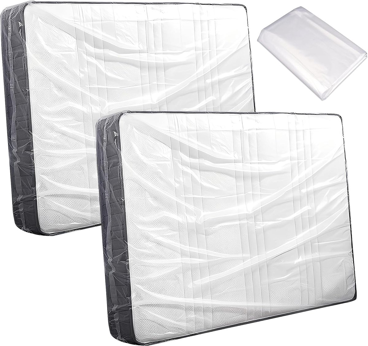 SnelShoppen - Pack van 2 Matrasbeschermers 120 x 240 cm | Plastic Matrasopbergzakken voor Verhuizing, Opslag en Transport, Duurzaam en Waterdicht