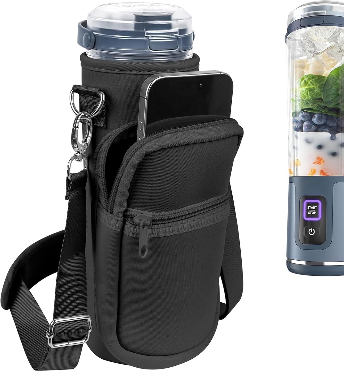 SnelShoppen - Linkidea Blender Opbergtas - Verstelbare Smoothie Blender Draagtas met Schouderband - Draagbare Kleine Blender Container - Neopreen - Zw