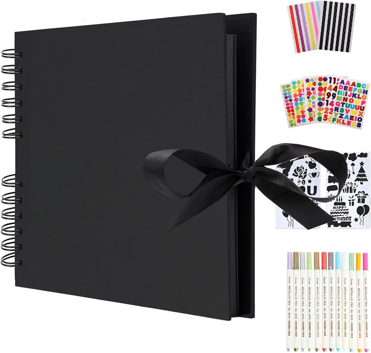 SnelShoppen - Scrapbook Foto Album DIY - 80 Zwarte Pagina's voor Foto's - Spiral Album voor Baby, Verjaardag, Valentijn - 31x21,5 cm - Inclusief Stick