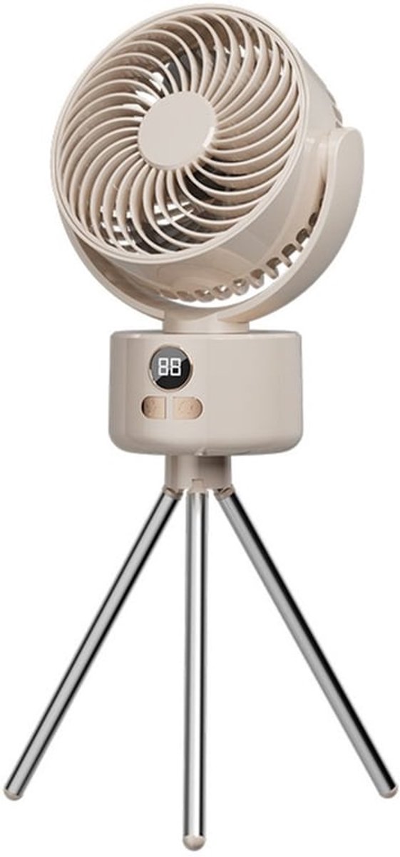 USB Ventilator - 3600mAh Batterij - 3 Snelheden - Stille Werking - 140° Kantelbaar - Automatisch Draaibaar - LED Display - Geschikt voor Thuis en Kantoor - Oplaadbaar - Gebroken Wit
