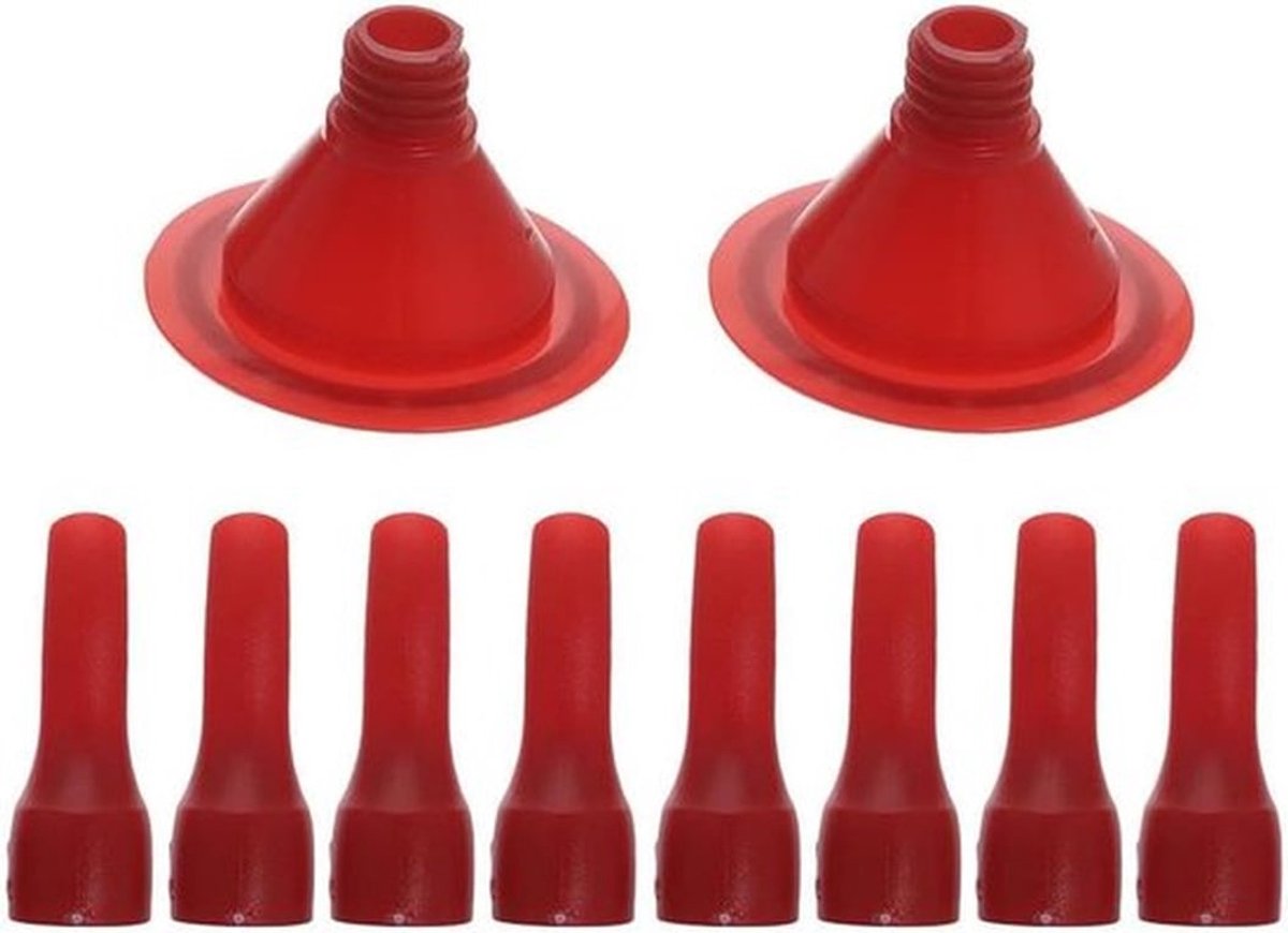 Set van 10 kitmondstukken, platte mond, gebogen breeuwpunten, worstkitpistool, tips, kegeltroffelmondstukken, meerdere maten, (8 tips en 2 bases)