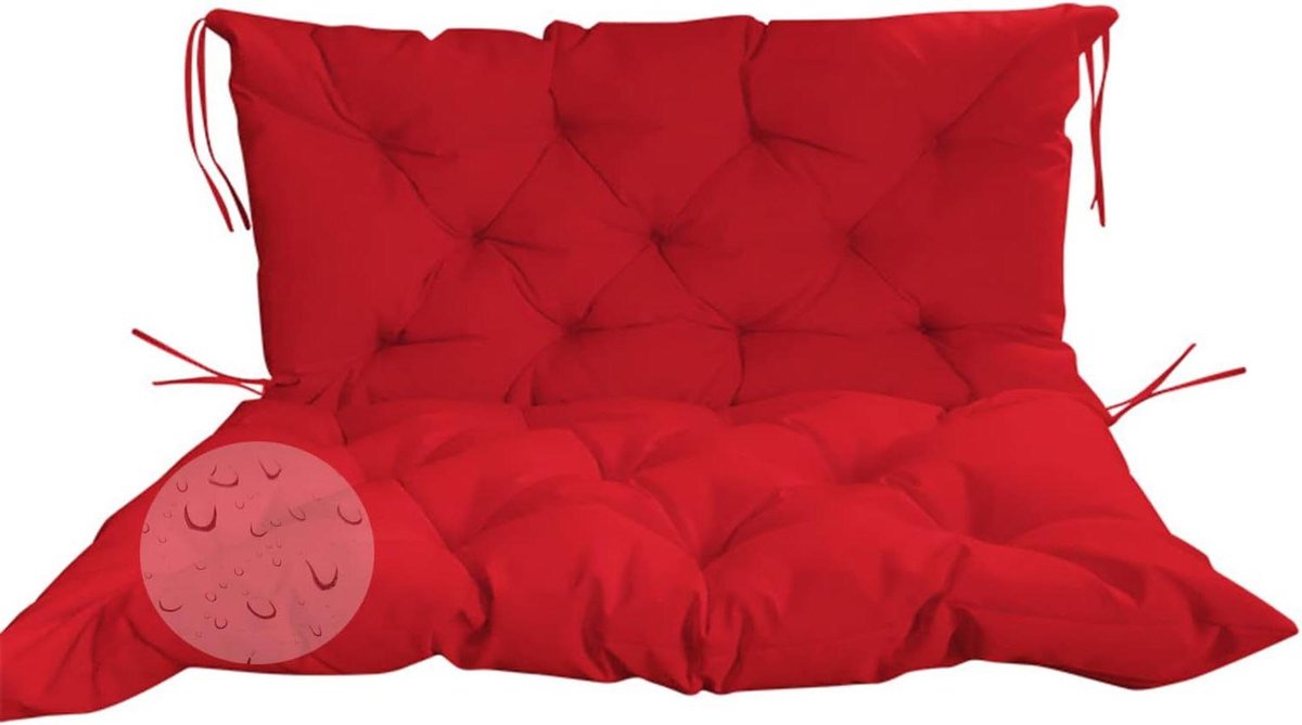 Tuinbankkussen - Zitkussen met rugleuning - Buiten Zitten - Extra dik en waterdicht - 100x100 cm - Rood