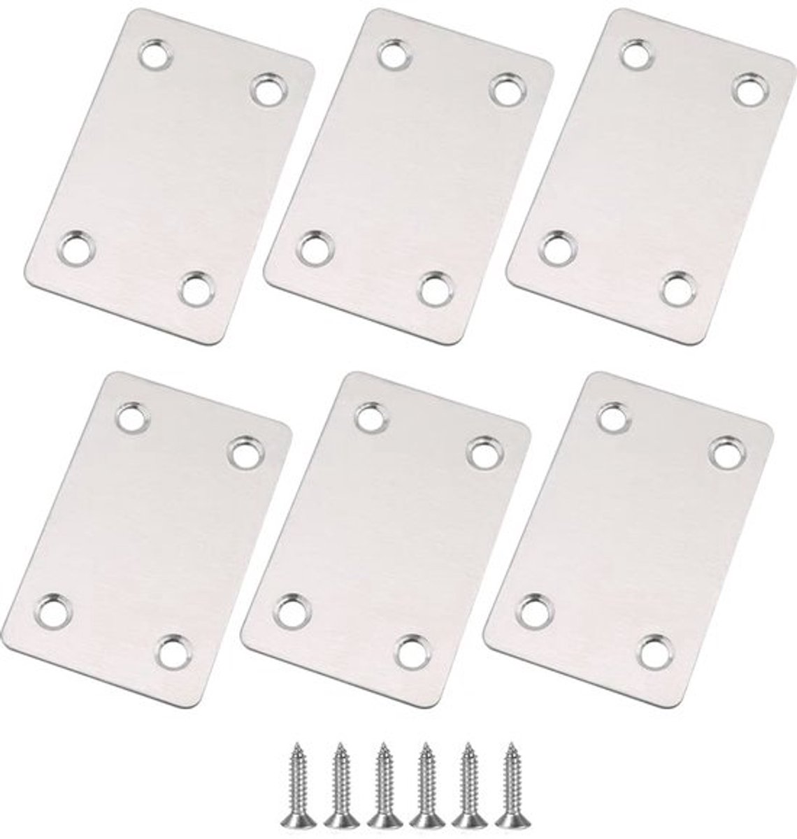 10 stuks platte connectoren van roestvrij staal - 60 x 38 x 1,3 mm - houten connectoren met roestvrijstalen schroeven - platte hoekhouder voor meubels en kasten