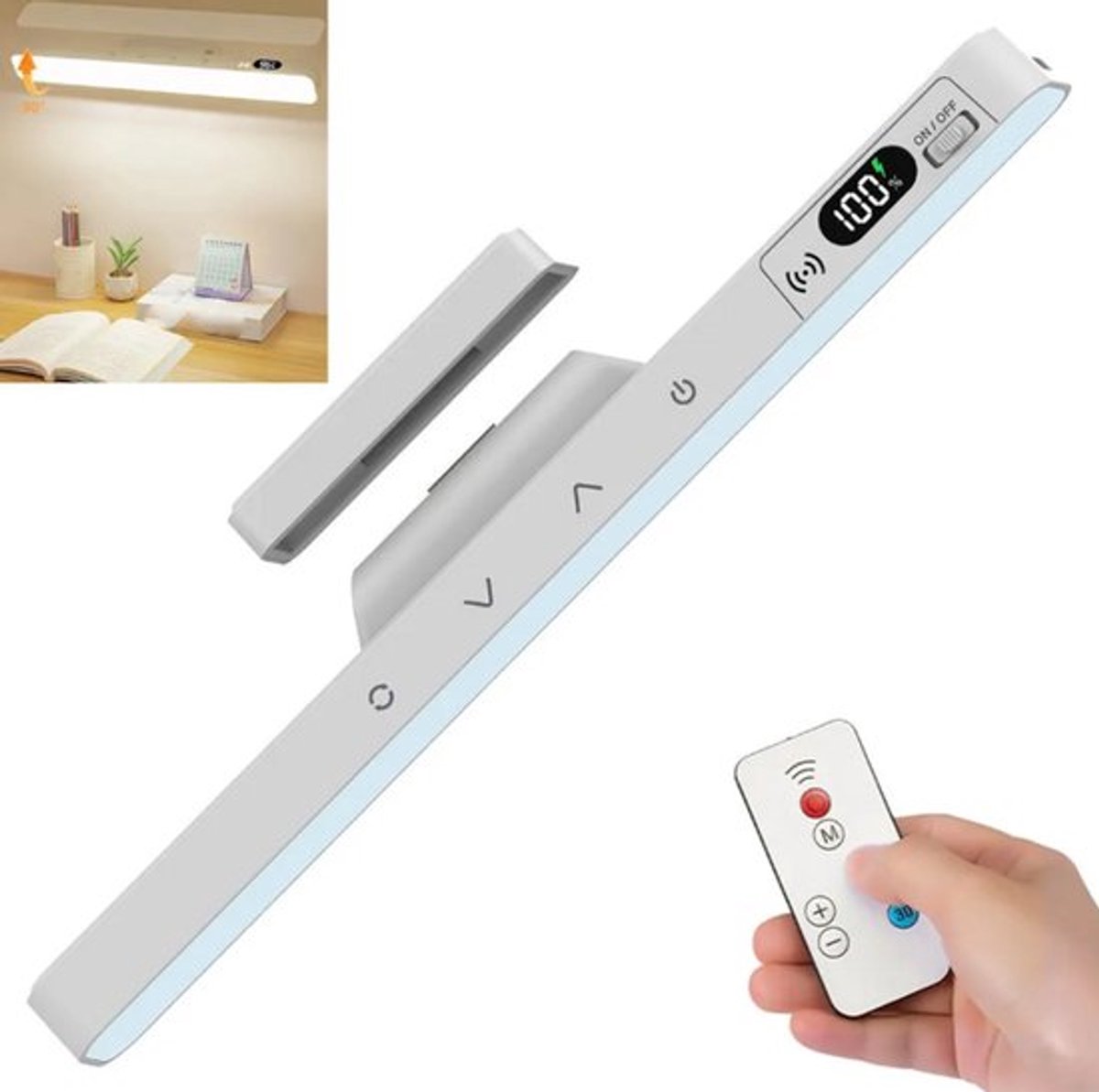 Dimbare LED-bureaulamp met afstandsbediening, 5 kleurtemperaturen, magnetisch ontwerp, dubbele stroomvoorziening (batterij en USB), oogvriendelijke bureaulamp.