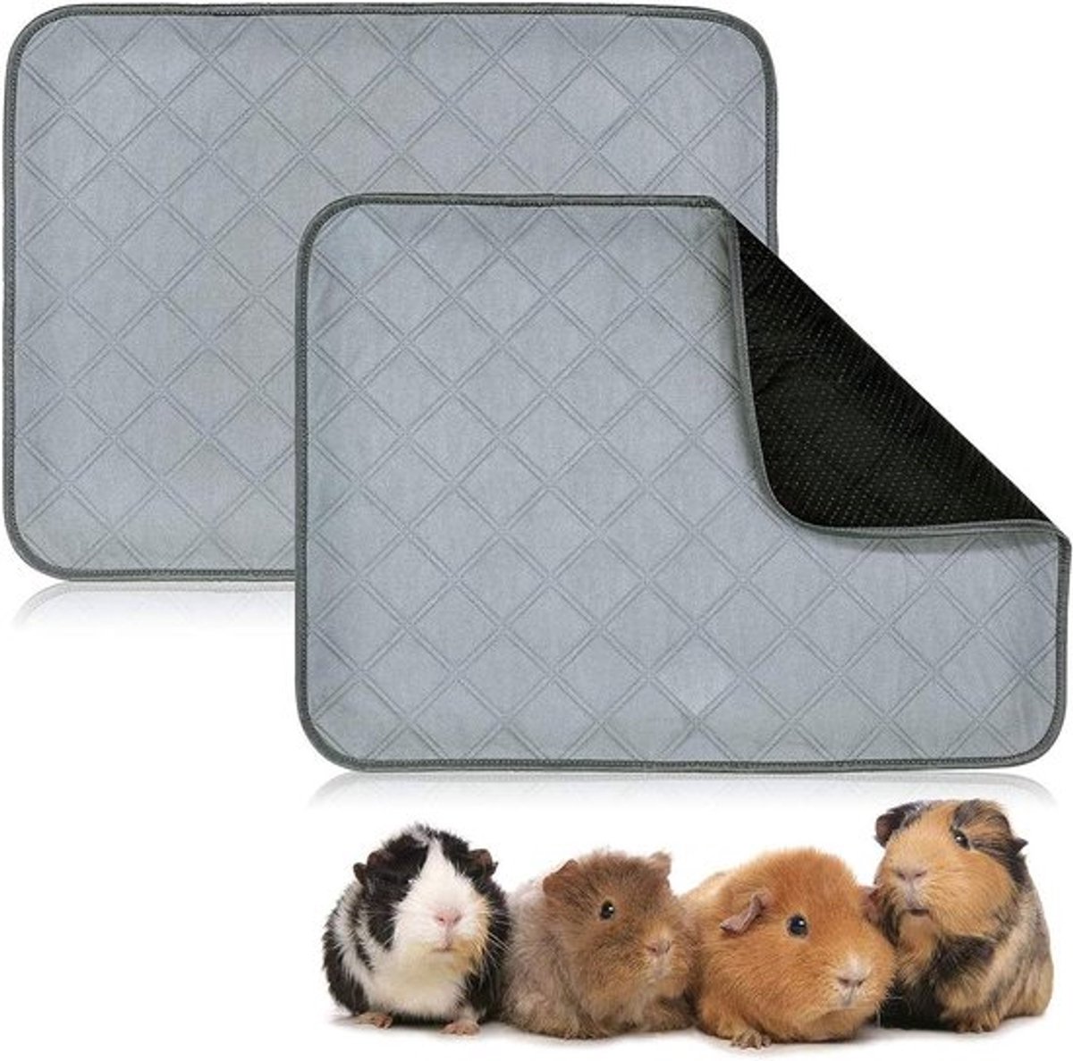 Wasbare Cavia Plasmatten - 2 Stuks (60x45 cm) - Lichtgrijs Fleece - Super Absorberend + Waterdicht - Voor Konijnen/Knaagdieren