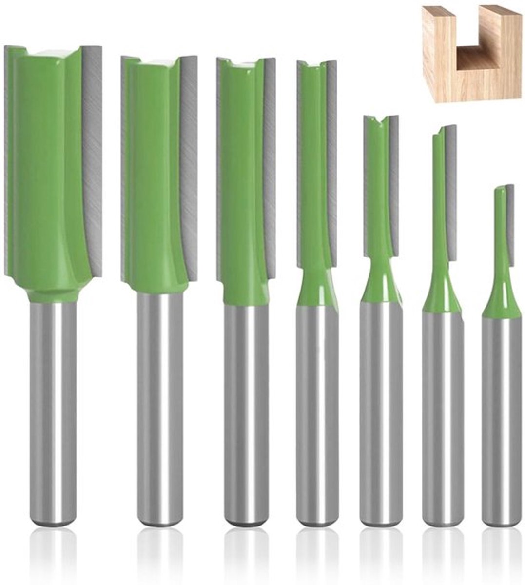 Set van 7 Frezen voor Bovenfrees - Geschikt voor Houtbewerking - Groen