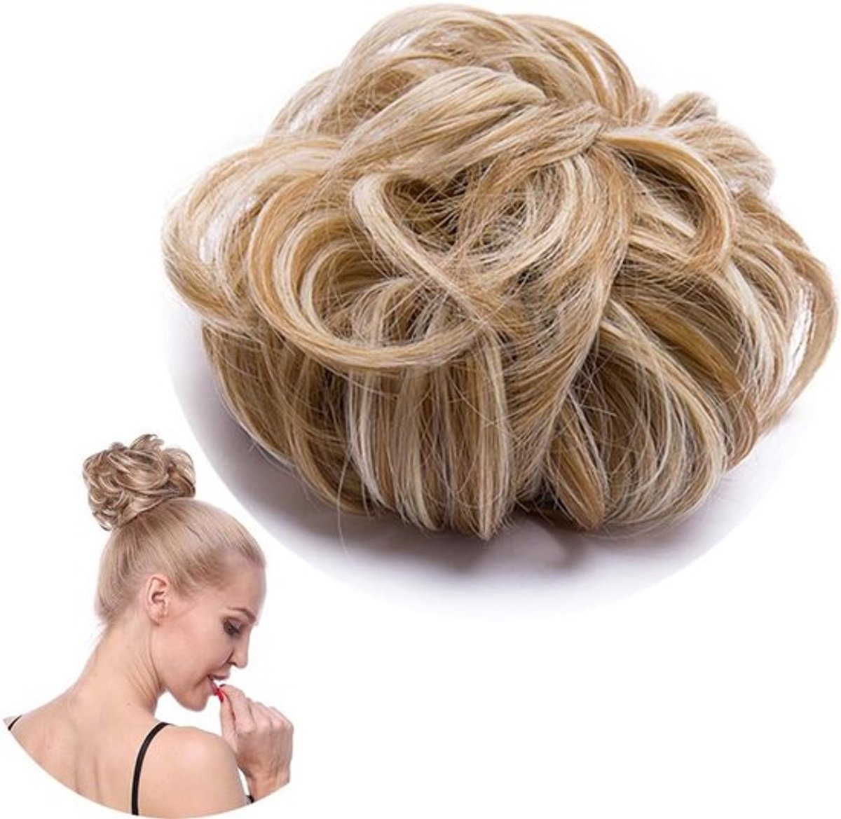 Volumineuze Haarstuk Clip-in Bun voor Ponytail en Knot, Scrunchie Extensions in Blonden Tinten