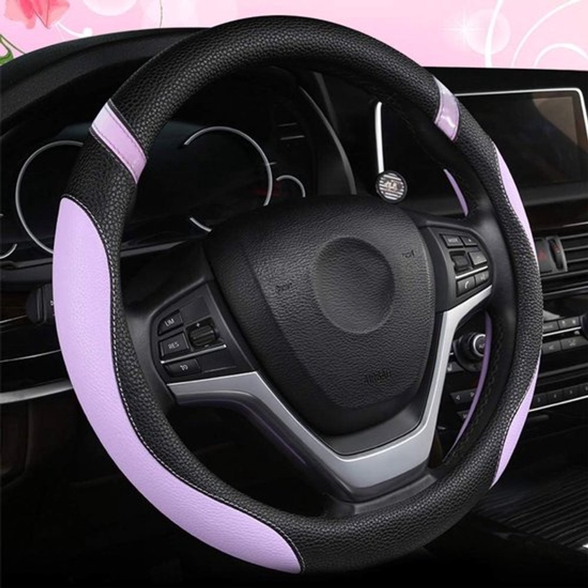 Stuurhoes Geschikt voor auto, universele leren stuurhoes Geschikt voor dames, 15 inch (paars)