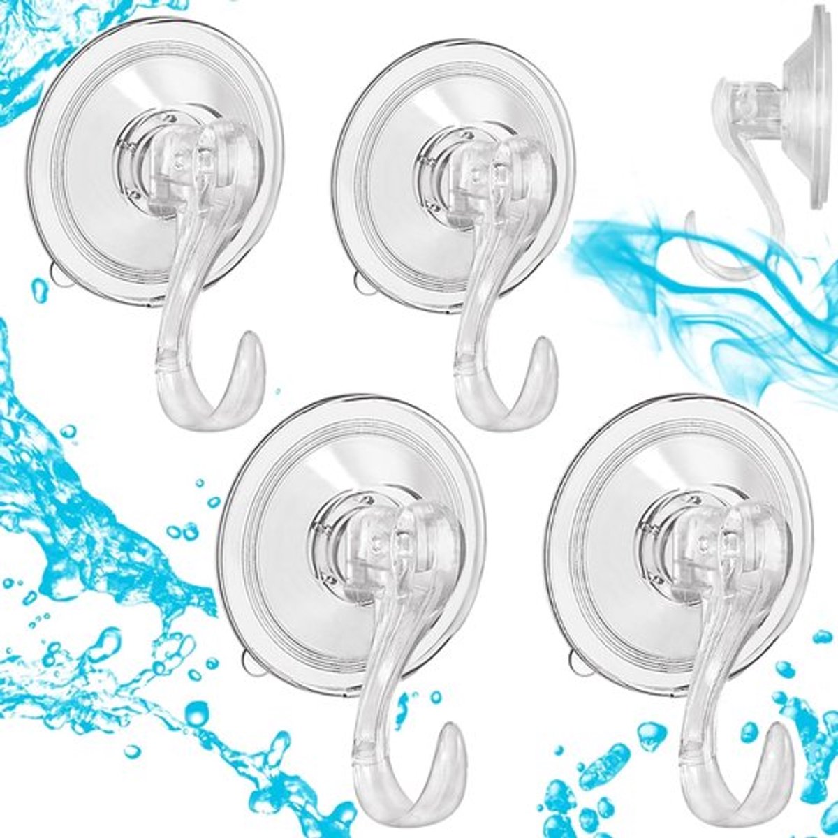 Deze verpakking bevat 4 zuignaphaken. Het zijn krachtige, herbruikbare, waterdichte en duurzame zuignaphaken met vacuümwerking, geschikt voor vochtige omgevingen zoals badkamers.