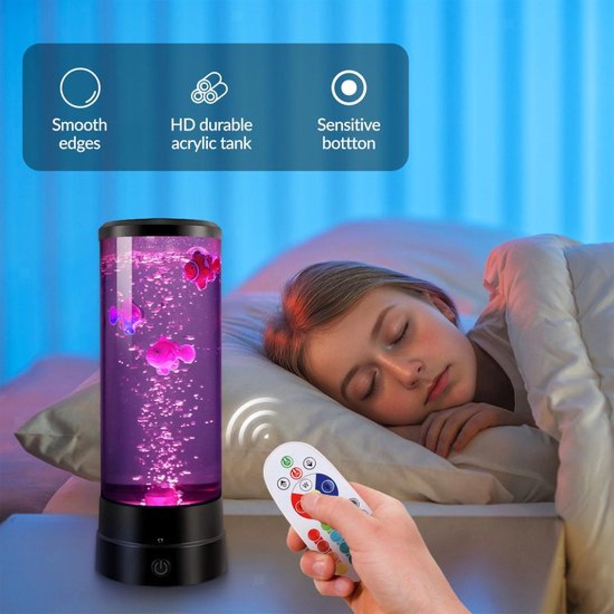 Nachtlampje, LED-bubbelvislampje, sfeervol nachtlampje, USB-nachtlampje, aquariumverlichting met afstandsbediening