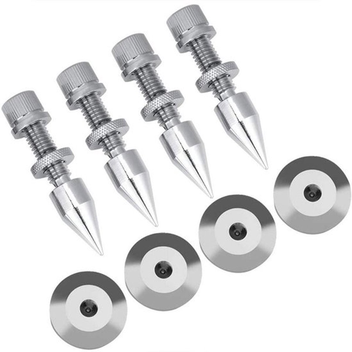 Luidspreker spikes - isolatievoetpads - koper - hoogglans - hifi - zilver - geschikt voor 4 stuks luidsprekerspikes, isolatievoetpads voor hifi-luidspreker, gemaakt van koper, mooi, hoogglans, krasbestendig, schokbestendig, zilver.