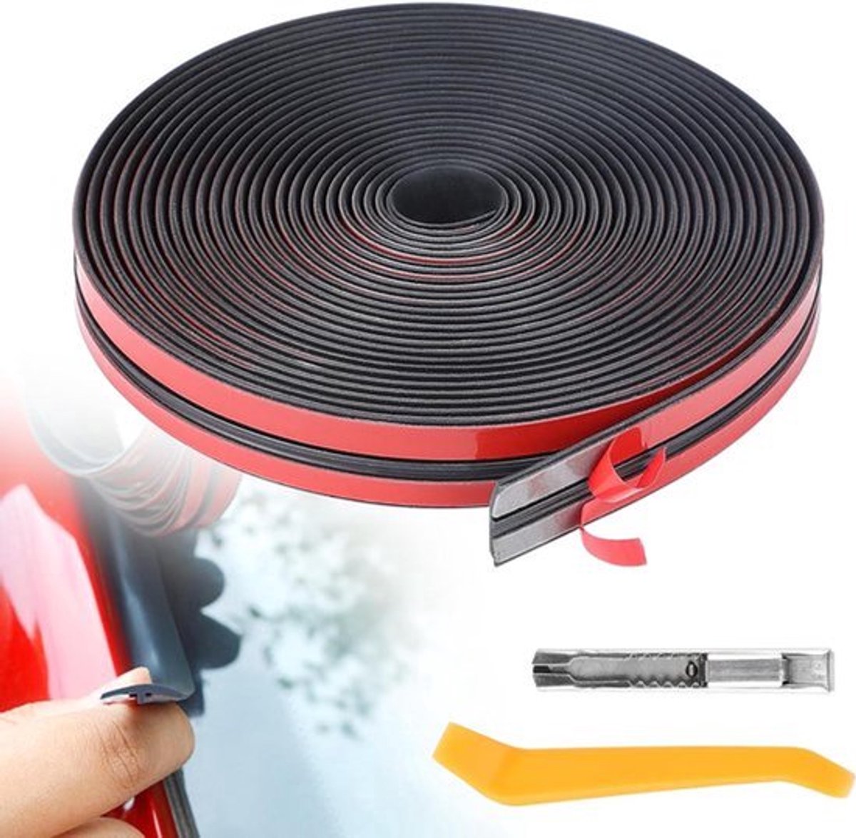 Rubberen afdichting voor voorruit en autodak - 6 meter, 19 mm breed - universele zelfklevende afdichtingstape - zwart
