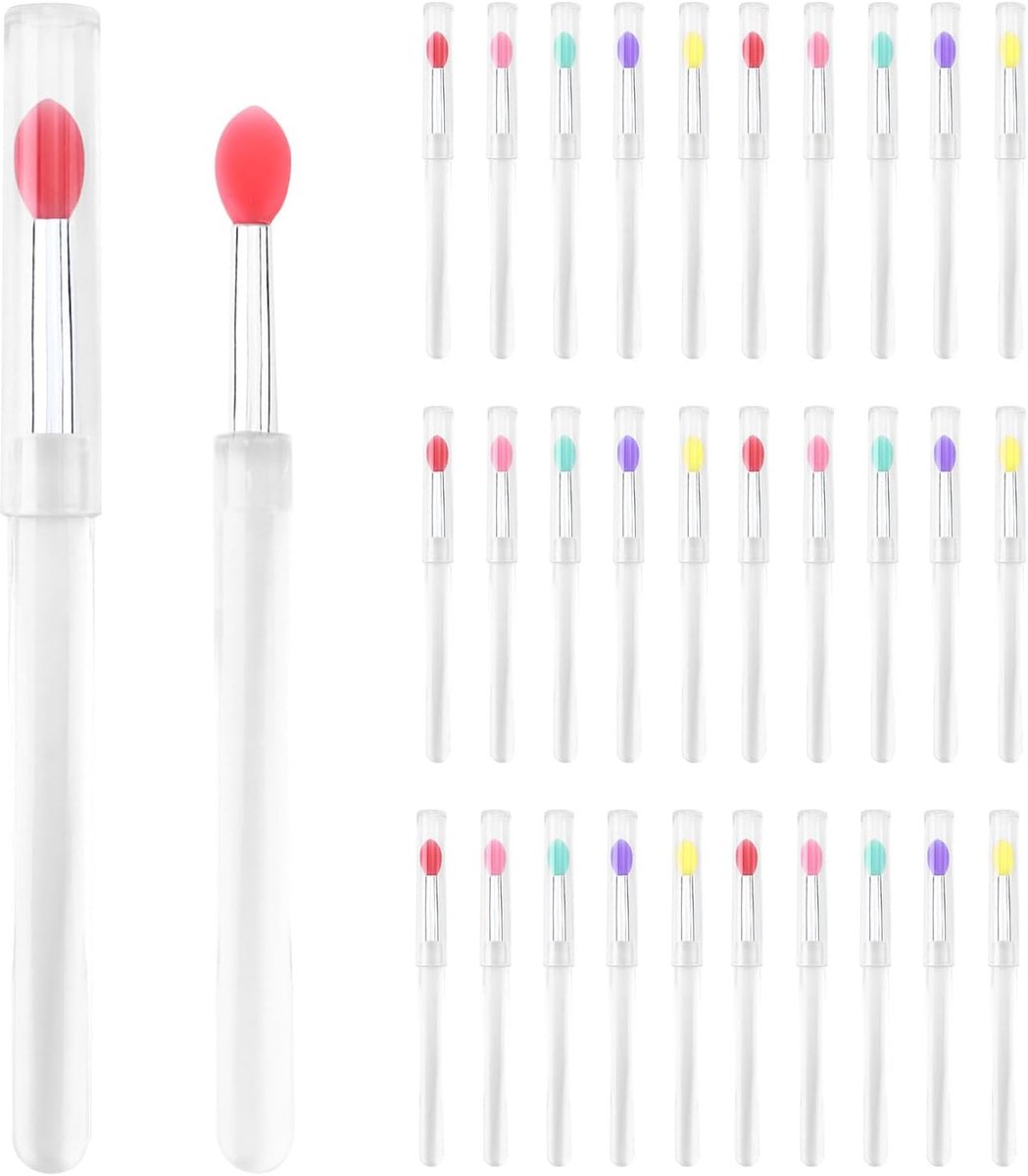 Thijox - 30 Stuks Silicone Lippenborstel met Dop, Herbruikbare Make-up Applicator voor Lippenbalsem en Oogschaduw, Glitter Silicone Tool voor Perfecte