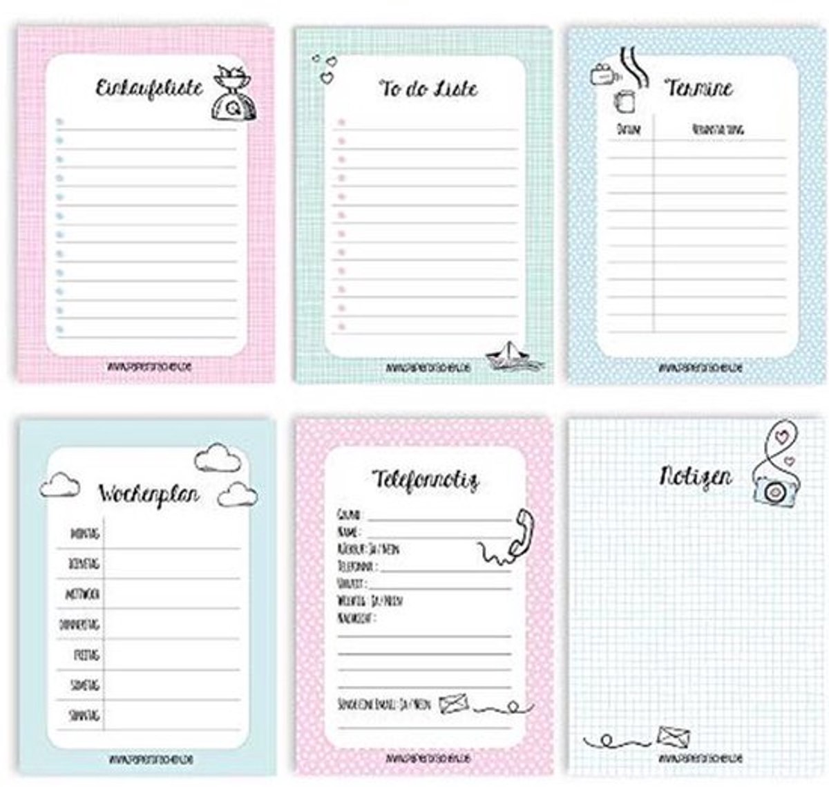 Notitieblokken Set van 6 - Weekplanner, To-Do Lijst en Afspraken - Pastel Kleuren voor School en Huishouden
