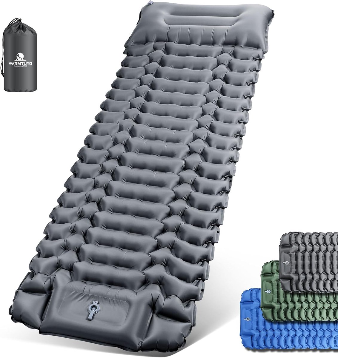 Thijox - Ultralicht Opblaasbaar Campingmatras met Voetpomp en Hoofdkussen - Waterdicht Anti-Ripstop Luchtmatras voor Kamperen, Wandelen, Strand en Out