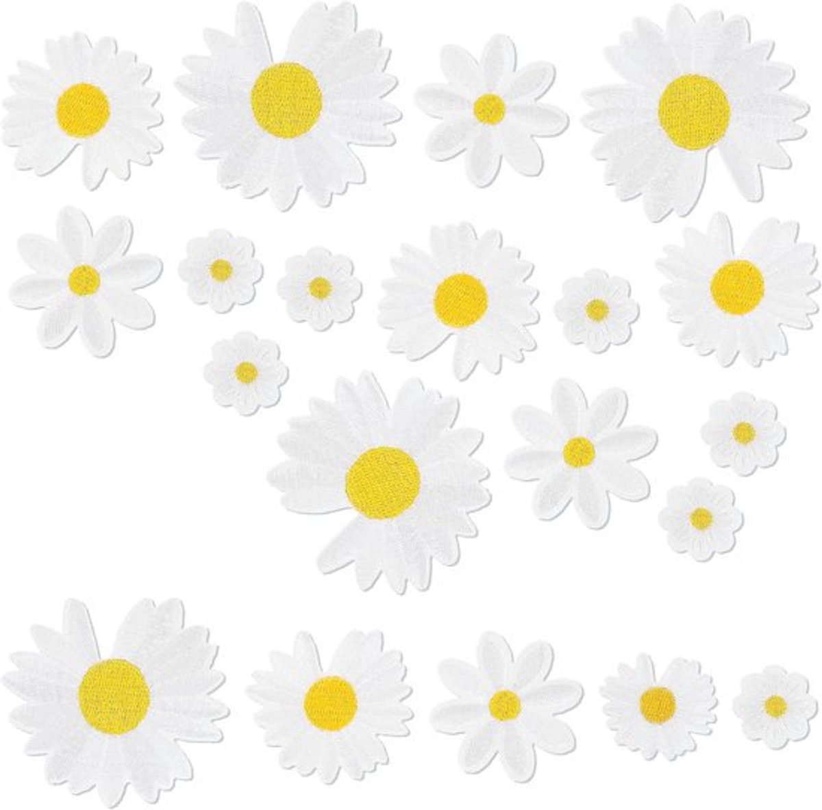 Geborduurde patches om op te strijken of te naaien - Daisy-motief - Voor kleding, hoeden, jassen, rugzakken (5 maten), wit en geel