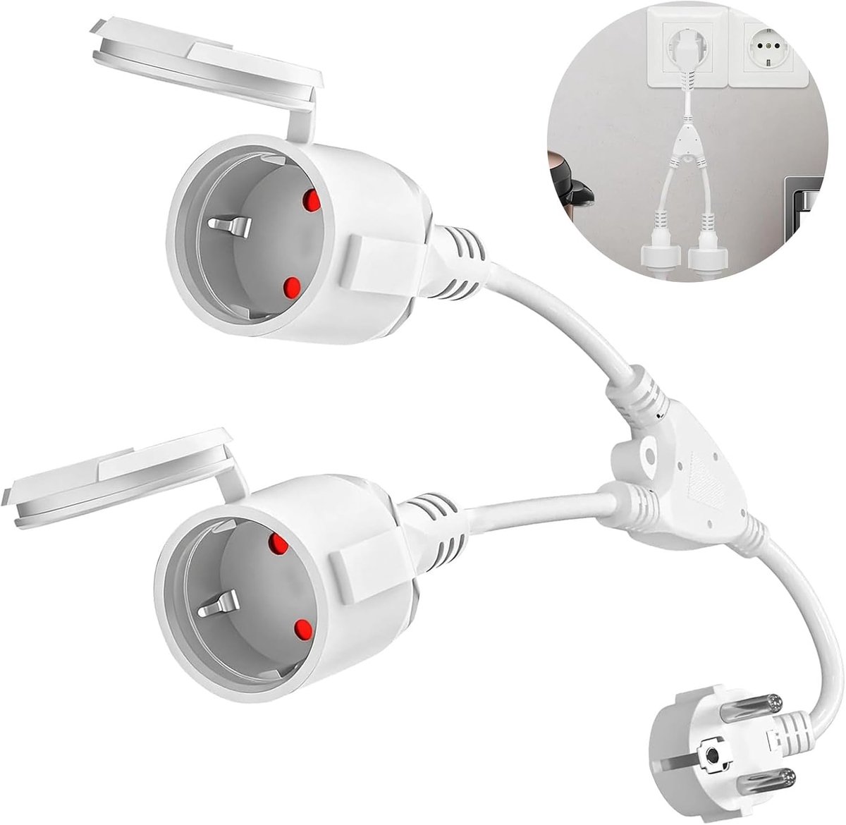 Dubbele stekkeradapter - Stopcontact verdeler - Extra stopcontacten - IP44 waterdicht - 16A 250V - Wit