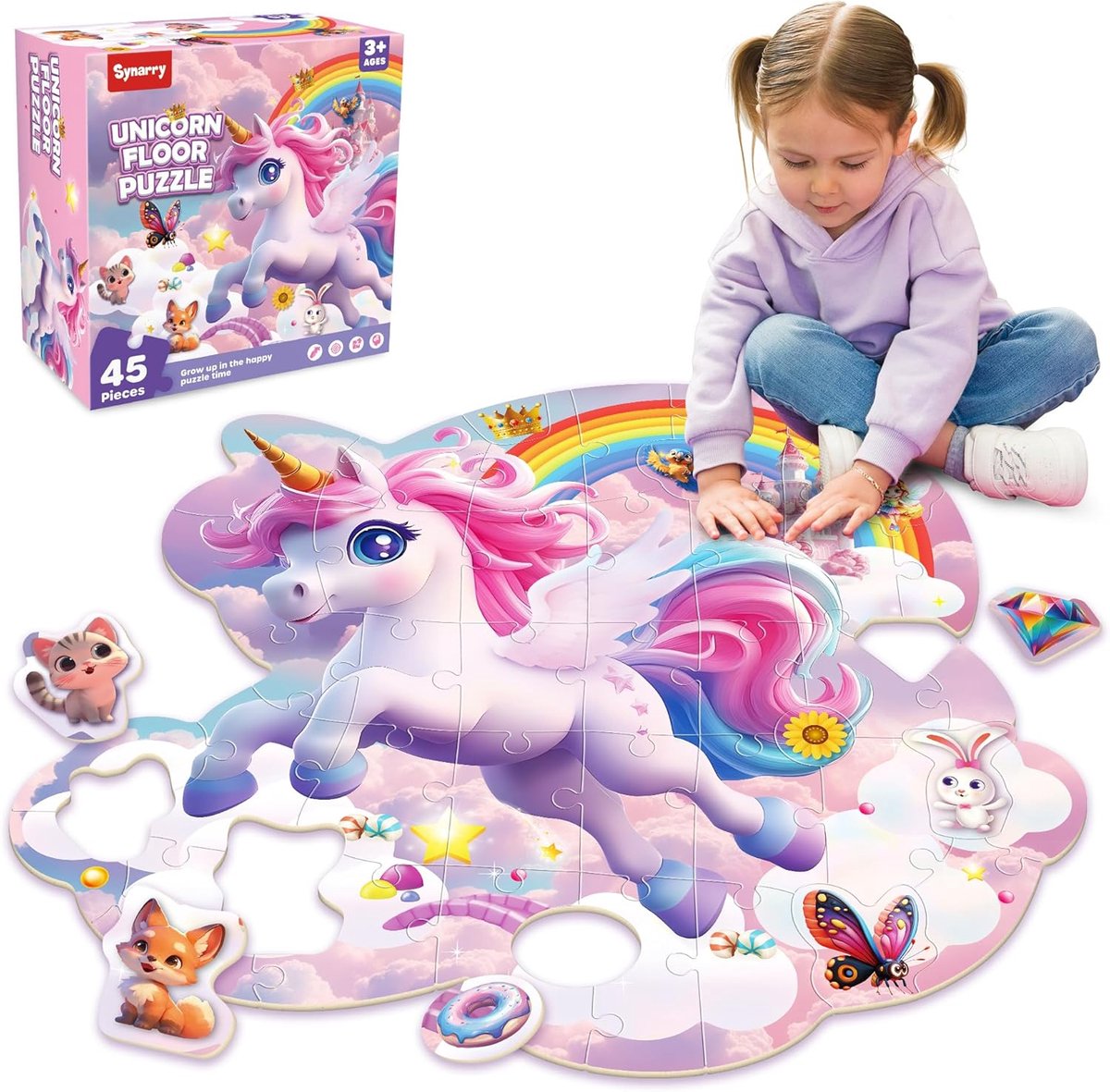 SnelShoppen - Eenhoorn Vloerpuzzels voor Kinderen 4-8 Jaar - 45-Delige Grote Puzzel - Perfect Cadeau voor Verjaardagen en Feestdagen - Kleurrijke Spee